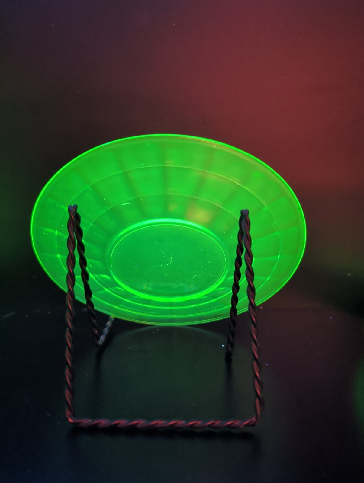 Vintage Uranium Vaseline Glass Saucer 6.5” Green UV Reactive Glow Side Plate