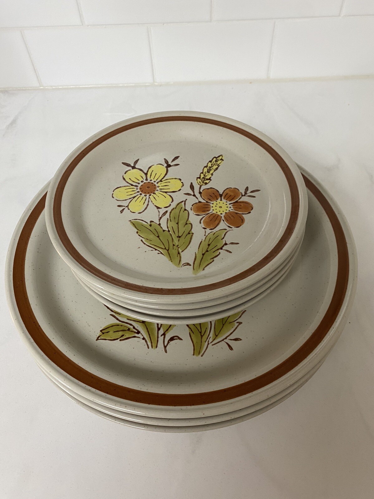7 PcAutumn Collection Wheat Flowers Stoneware (4) 7.5″ Plates (3) 10.5” Dinner