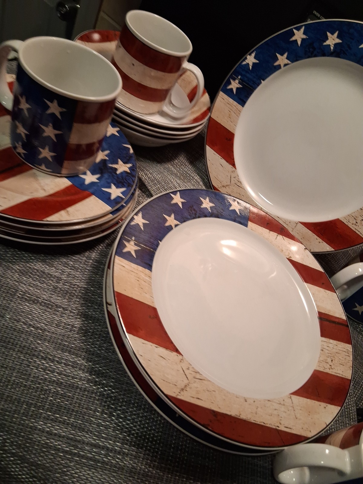 Vtg Warren Kimble Sakura Colonial 16 Pc Stoneware Set 1997 American Flag Euc