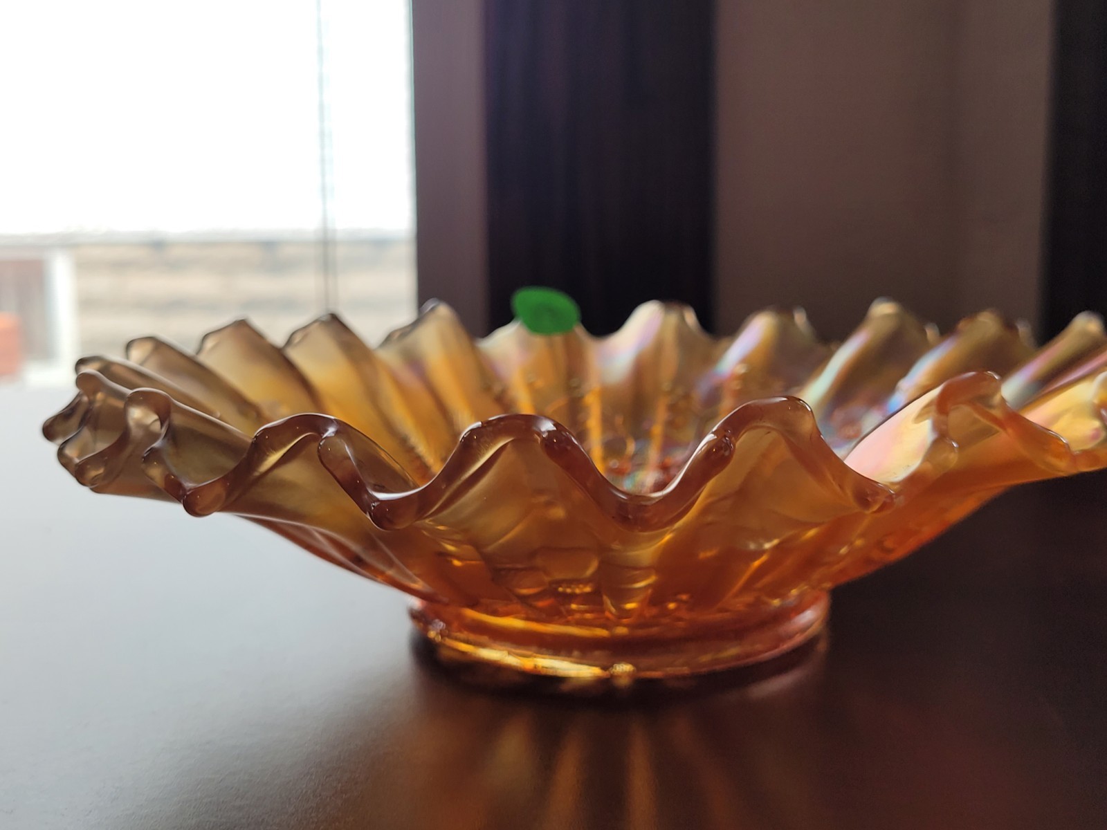 Nice Marigold Northwood Carnival Glass Good Luck Pie Crust Edge Bowl