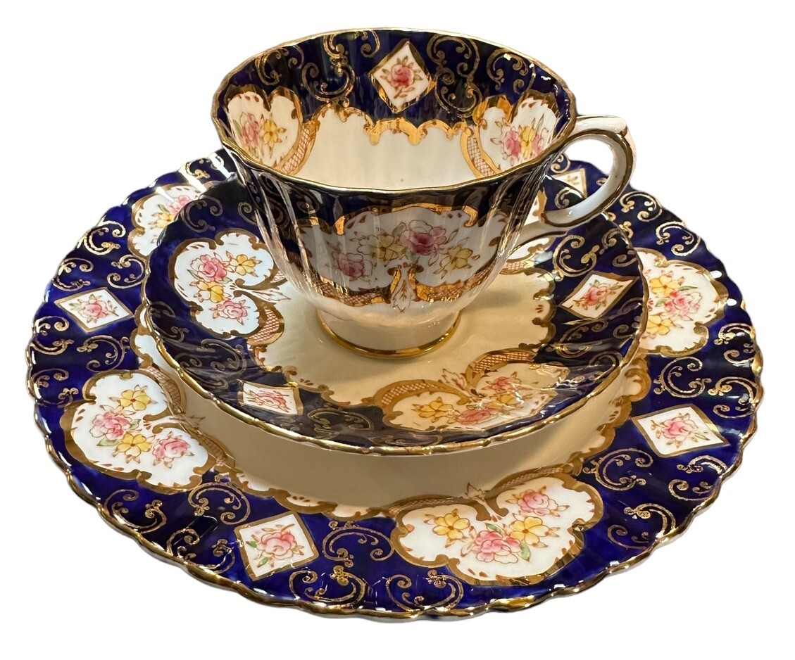 Royal Stafford Bone China England Heritage Cobalt Blue TRIO(s) Cup Saucer Plate