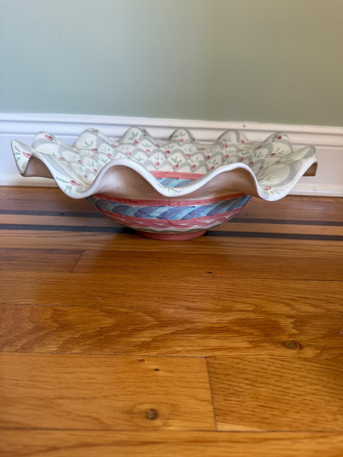 McKenzie Childs Aalsmeer Coupe Handmade Pottery Ruffled Bowl 8.375″