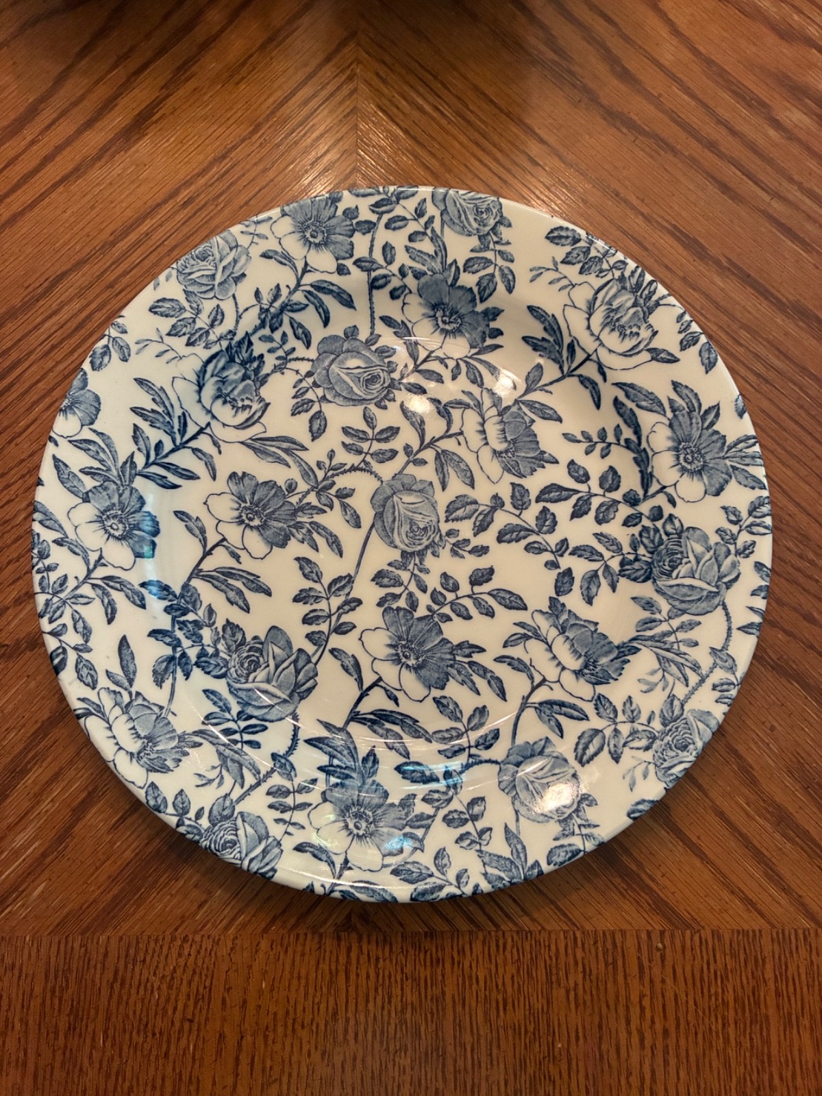 Churchill Blue & White Peony Blue & White Smooth Dinner Plate ~10.25″ Diam