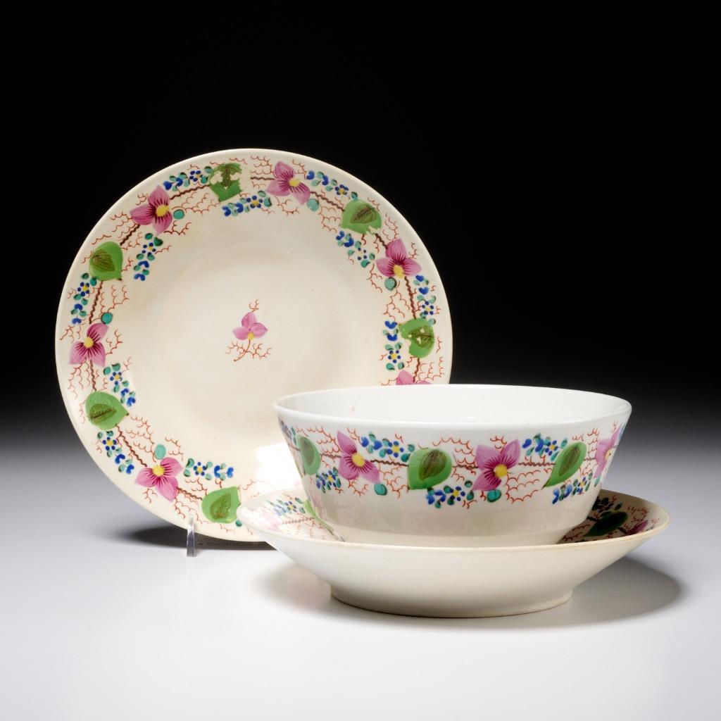 Antique 19th C Sunderland British Pink Floral Soup Cereal Bowls 3pc Mixed Lot