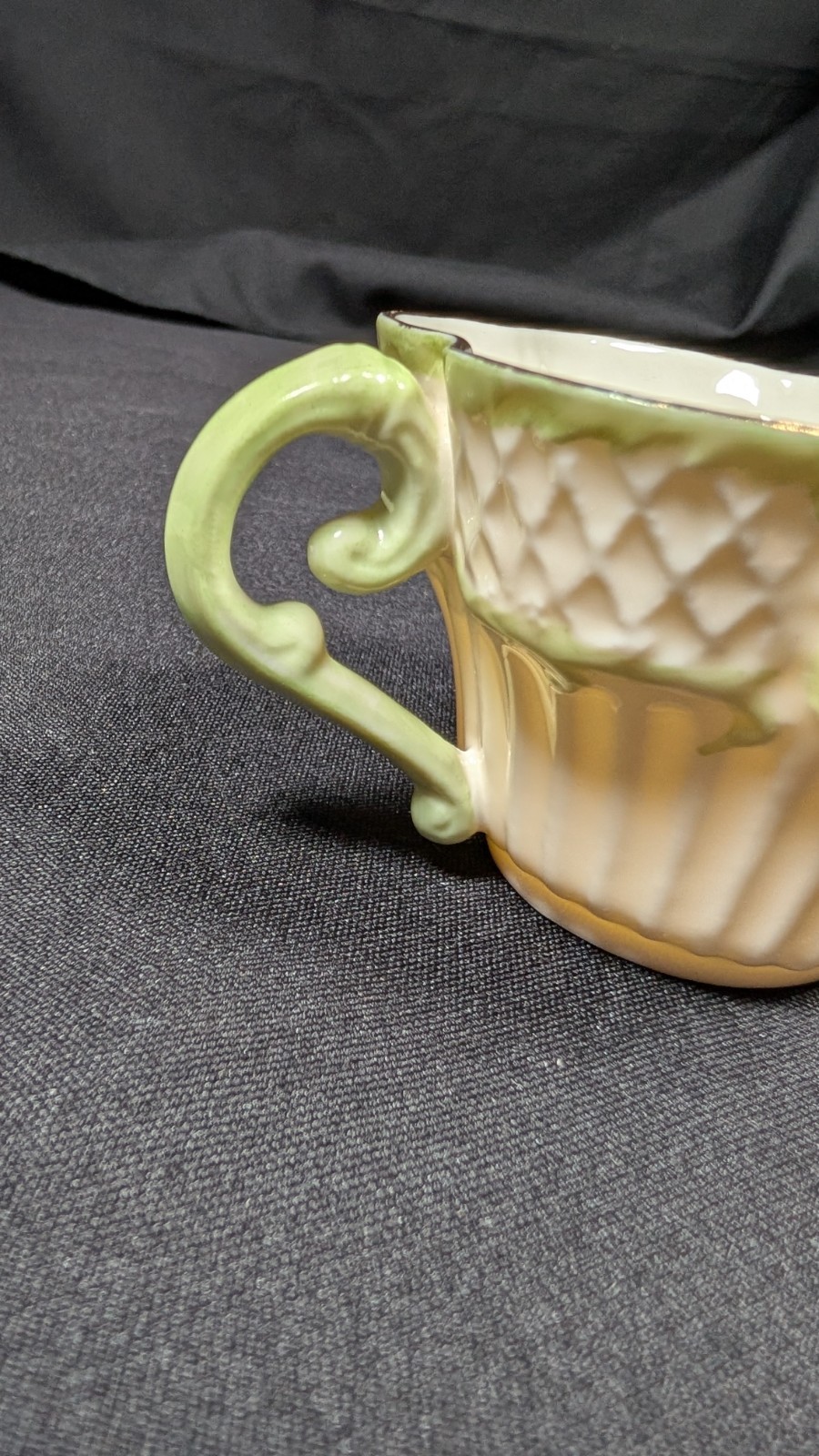 Vintage Set of Belleek Gilded Green Erne teacup and saucer 1965-1980 Ireland