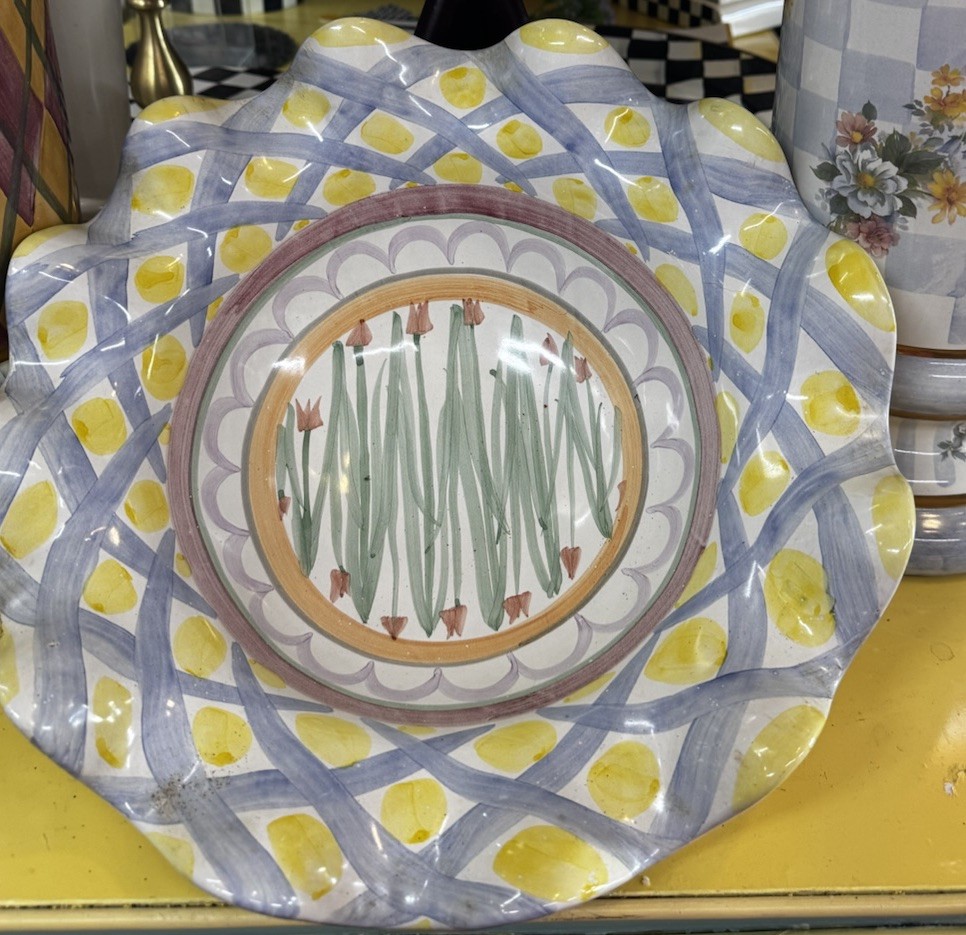 MacKenzie Childs Large 2008 Taylor Aalsmeer Serving Bowl Fluted Rim 14”