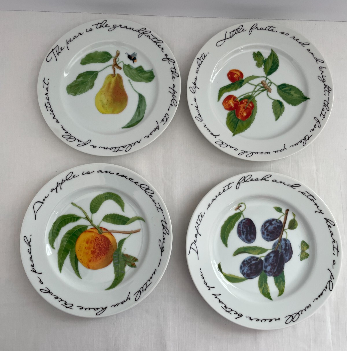 Williams-Sonoma salad dessert Plates set of 4 Orchard Suite whimsical quotes
