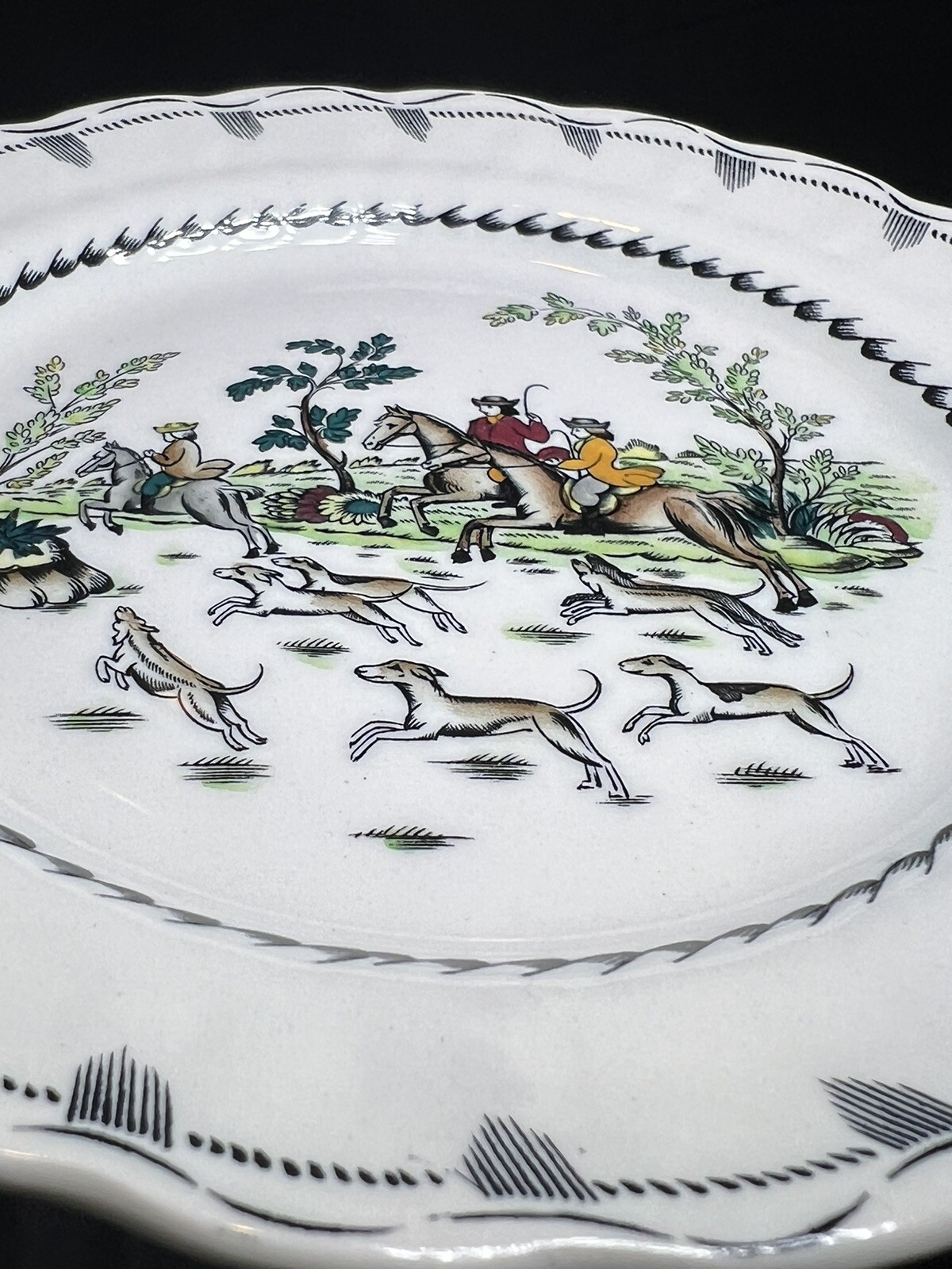 6 Rare ATQ Vintage 1920’s Booths Hand Painted Liverpool Hunt Plates A 8090 6.75”