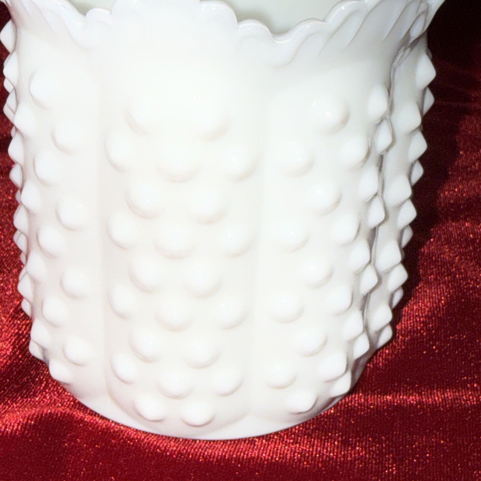 Vintage 6” Fenton 1970s Milk Glass Hobnail Jar Butterfly Lid Scalloped Edge