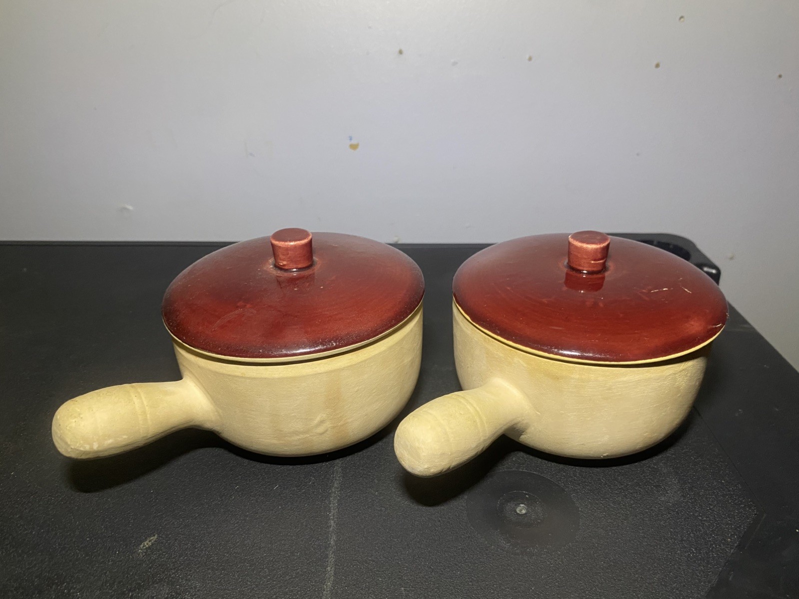 (6) Six La Solana Soup Pot Bowl with Handle and Lid Set Vintage USA pottery