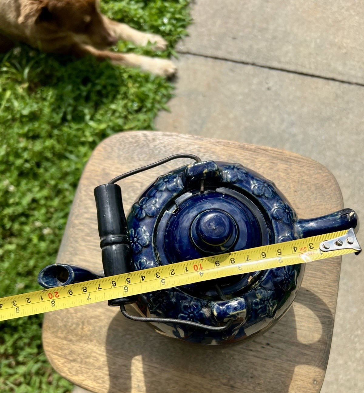 Cobalt Blue Yellow Ware Tea Pot 19th Century American Rare Blue Glaze Circa 1880