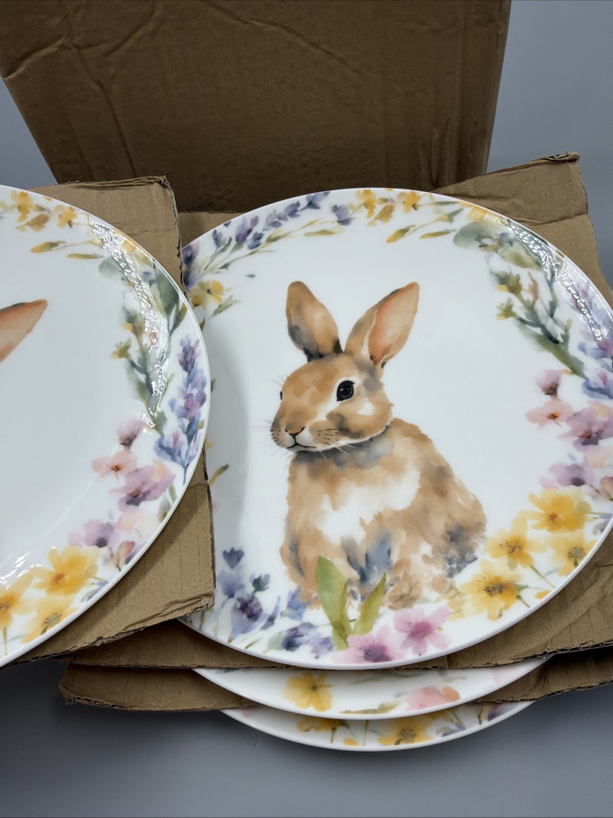 MIKASA Bunny Rabbit Easter Meadow BONE CHINA 9″ Salad Plates (SET OF 4) NEW