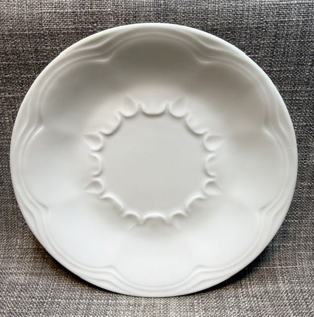 VTG Giraud Limoges France Cup & Saucer White Embossed Scalloped Fine Porcelain