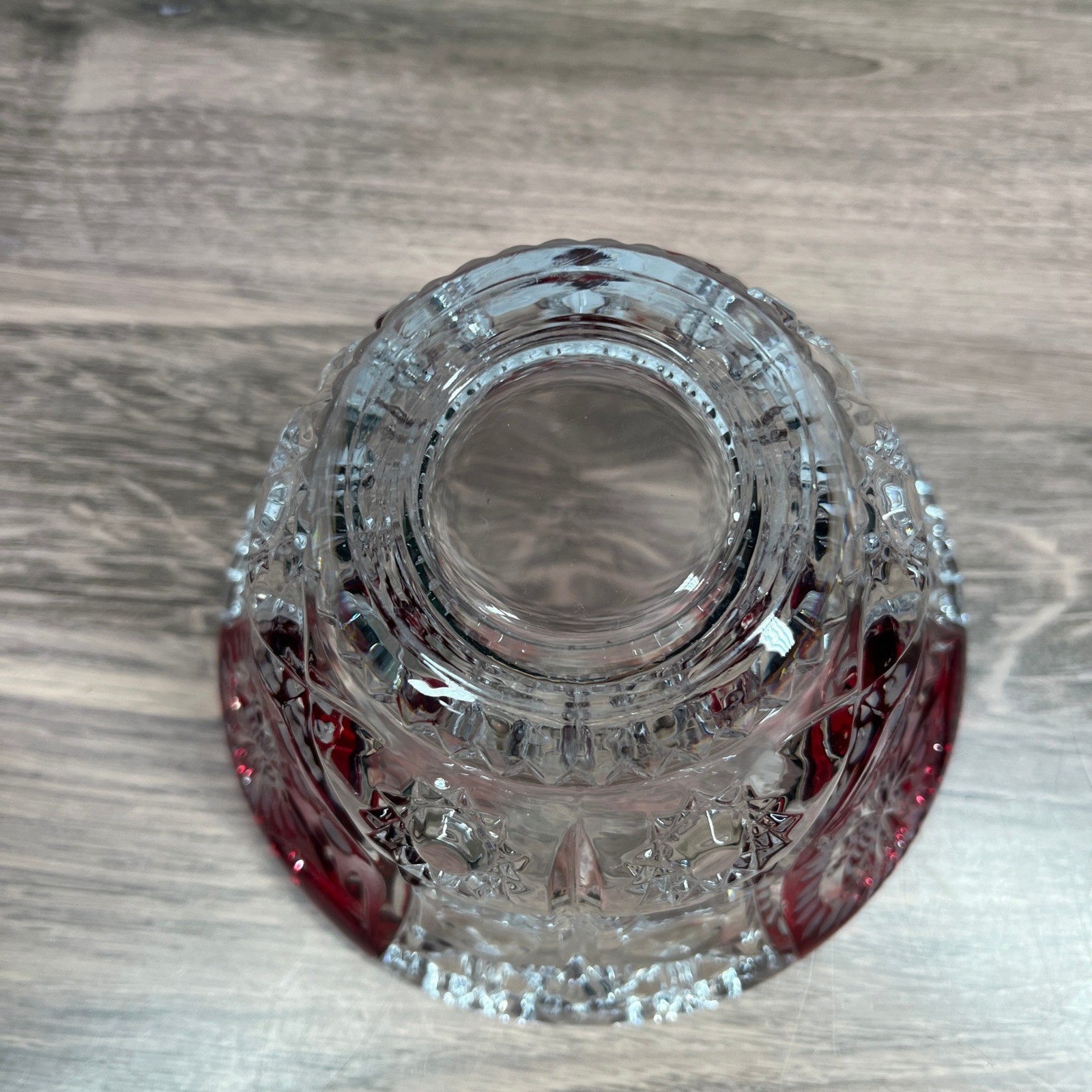 Evita Crystal 3pc Bowl Vase Set Red Clear 24% Lead Crystal Ruby Cut to Clear