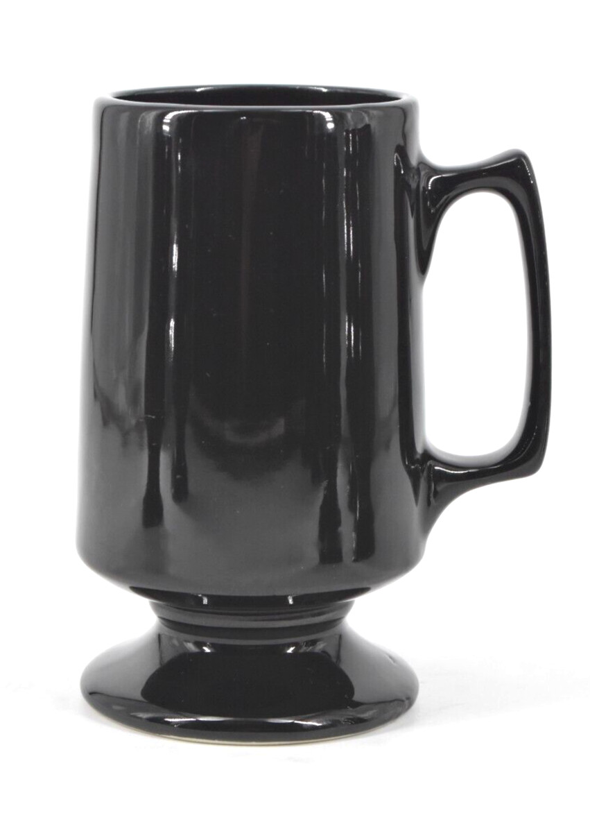 Set of 8 VTG Hall Pottery Black Ceramic Footed Pedestal Irish Coffee Mugs #1873