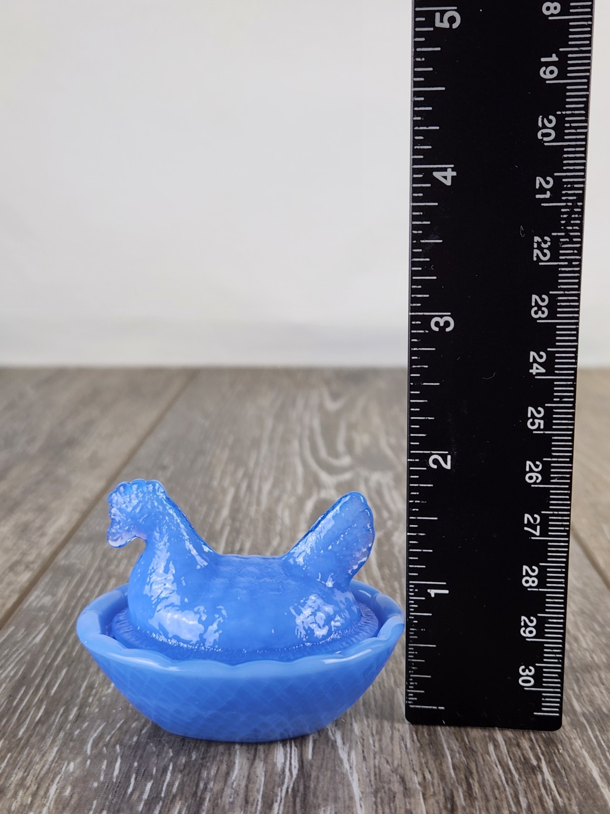 Delphite Blue Glass Mini Hen on Nest Covered Salt Cellar 2.5″