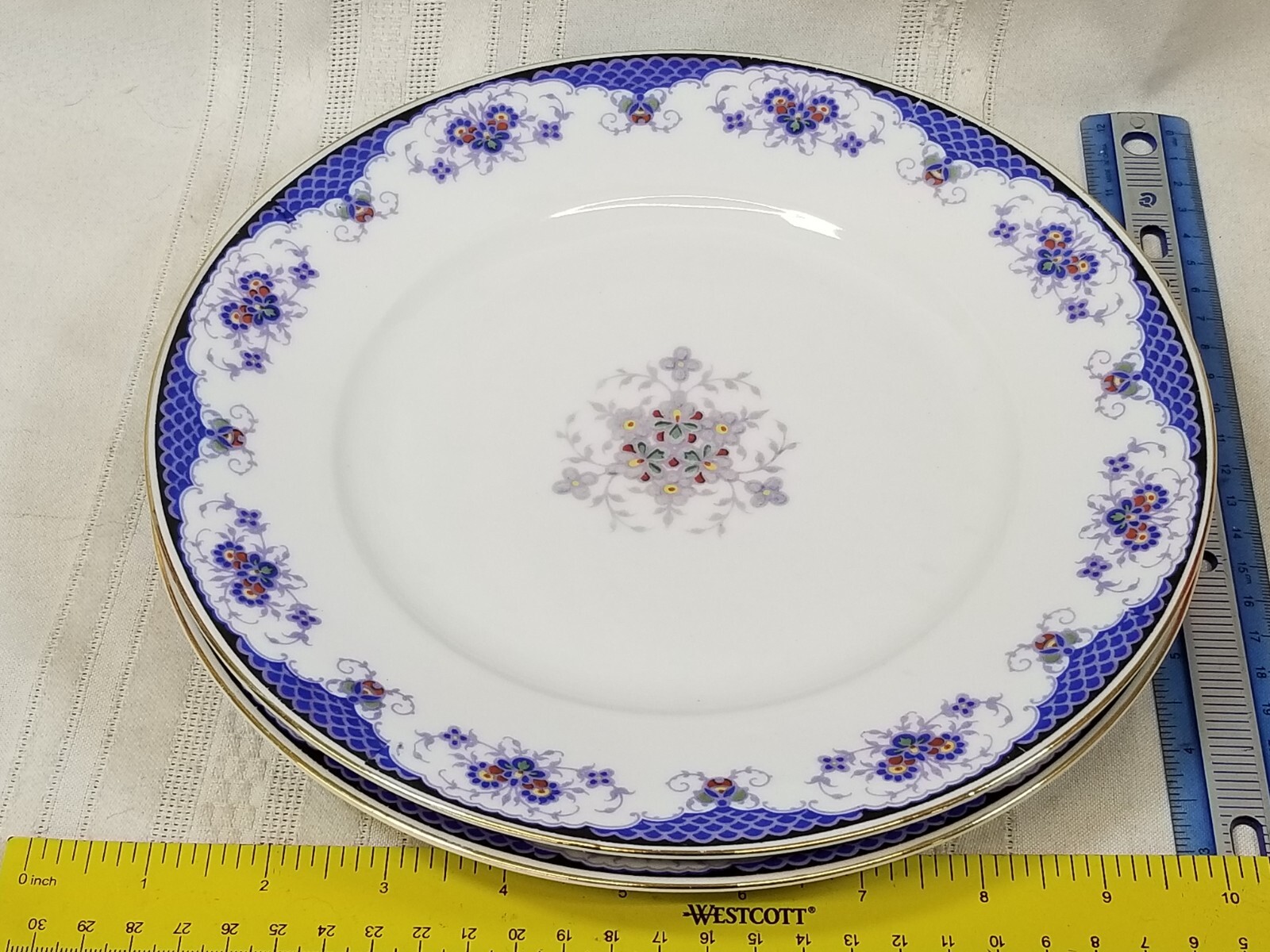 2 Edelstein China 1531 Floral Blue boarder Dinner / luncheon plates
