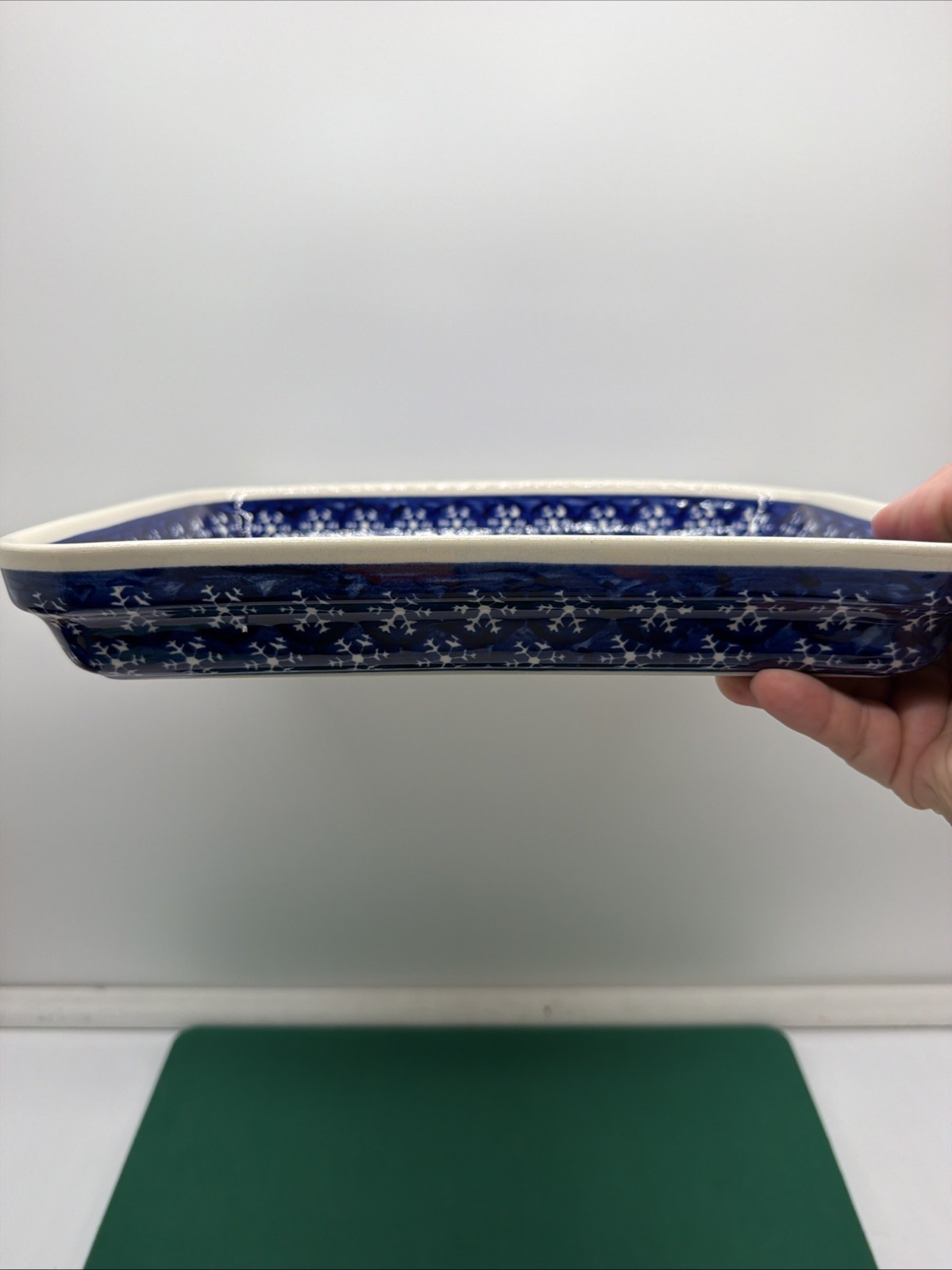 Vintage Polish Pottery Boleslawiec Blue Snowflake Rectangular Stoneware Dish