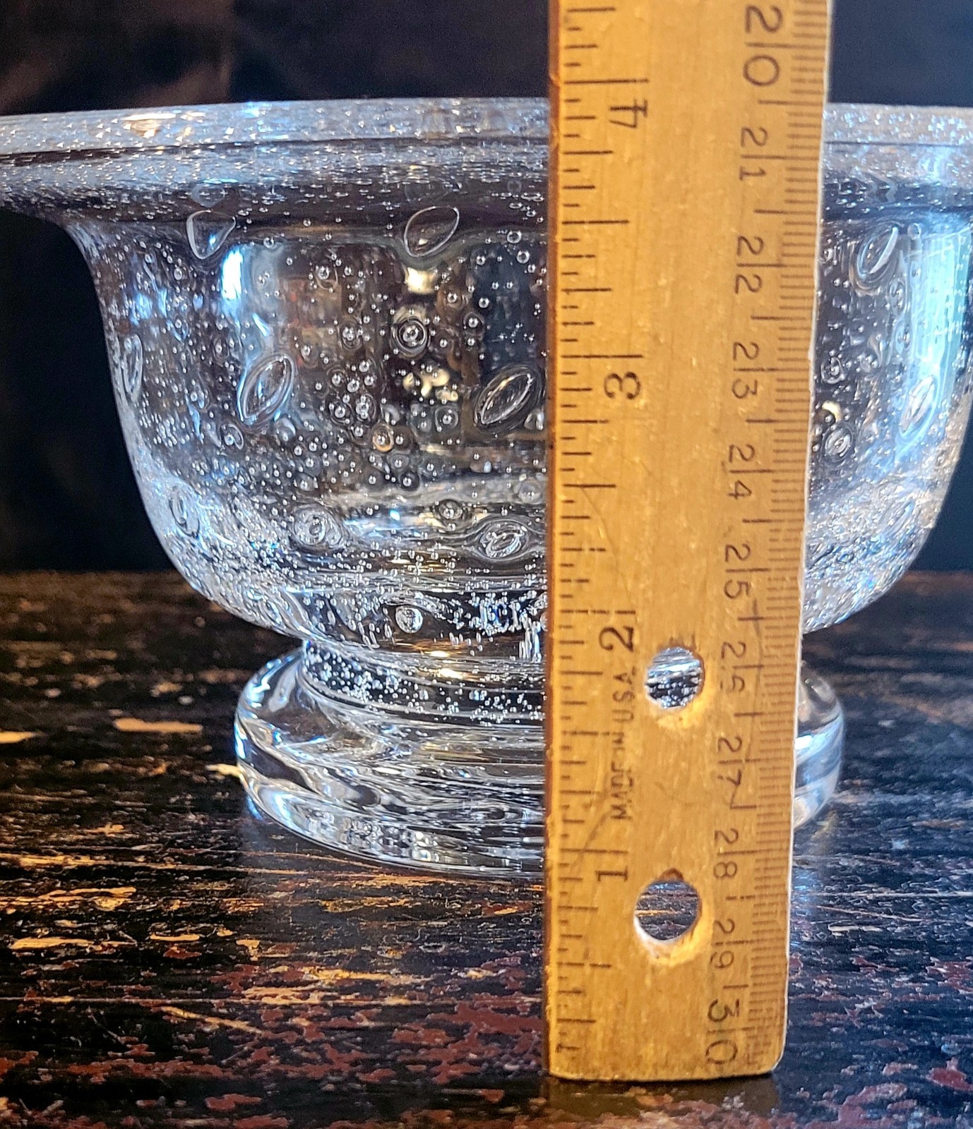 Clear Glass Pedestal Bowl With Controlled Bubble Pattern (Bullicante Pattern)