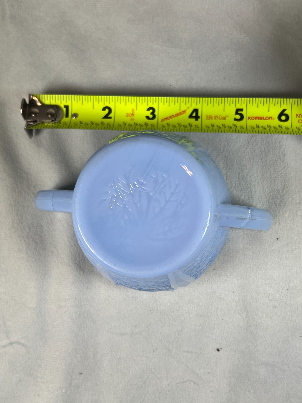 Jeannette Depression Glass Blue Delphite Cherry Blossom Double Handle Sugar Bowl