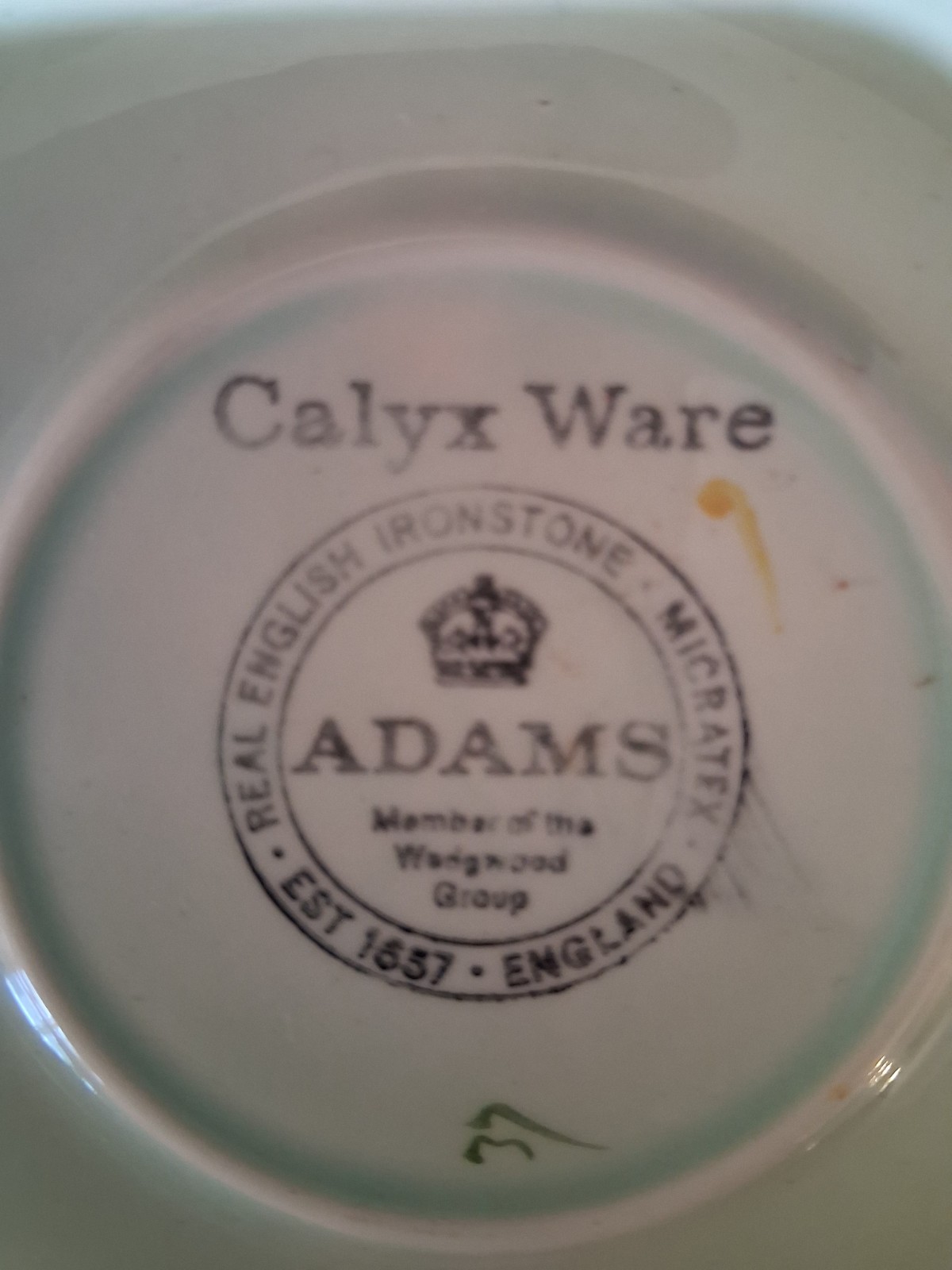 15pc Vntg Adams Calyx Ware Lowestoft Cup & Saucer Set Of 7 + 1 saucer, lt blue