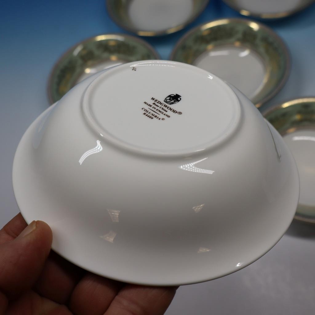 Wedgwood China Gold Columbia Sage Green – 6 Cereal Bowls – 6 1/8 inches