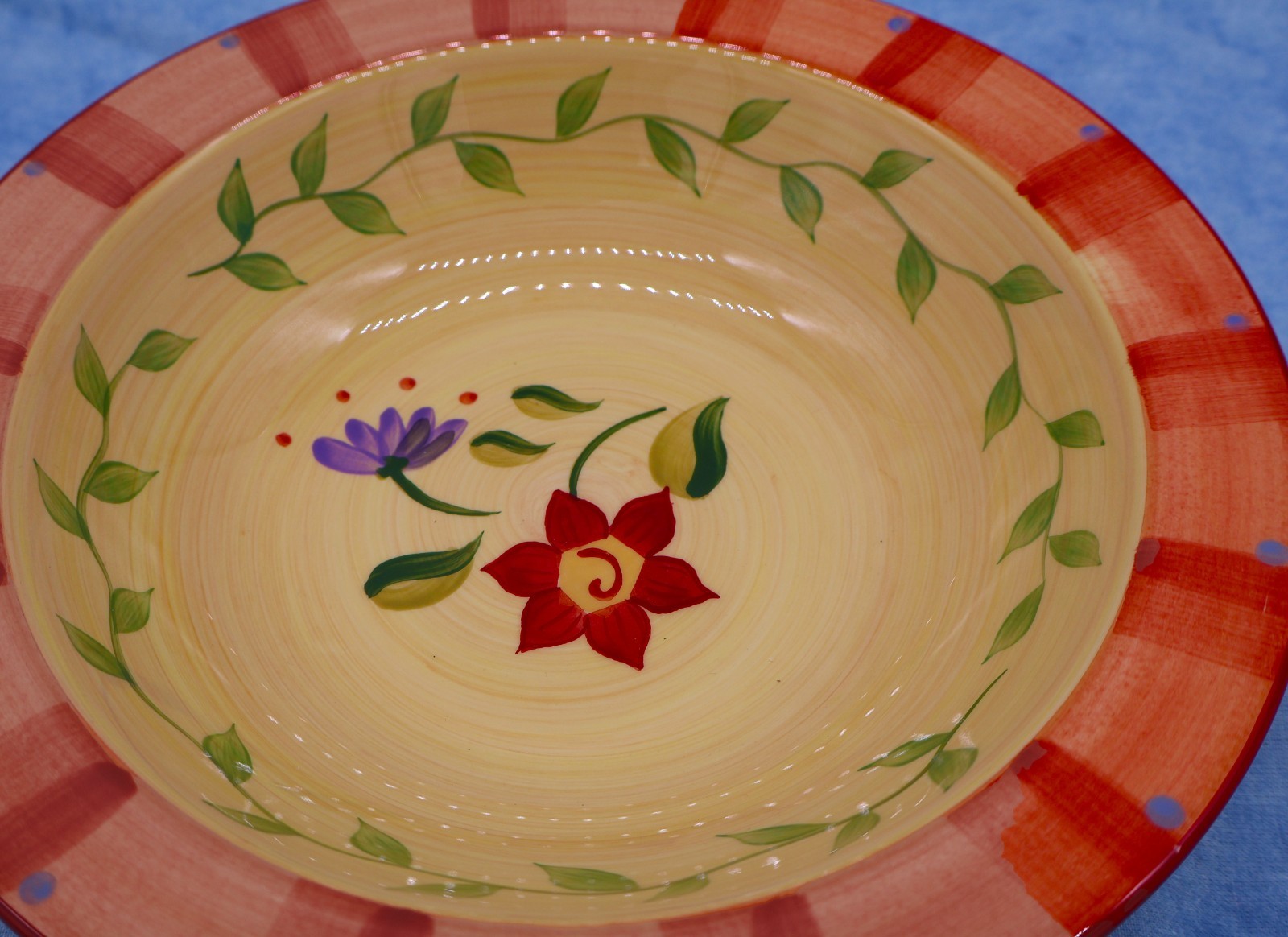 Pfaltzgraff Napoli Hand Painted 8.75″ Serving Bowl • Vine Border • Red Rim