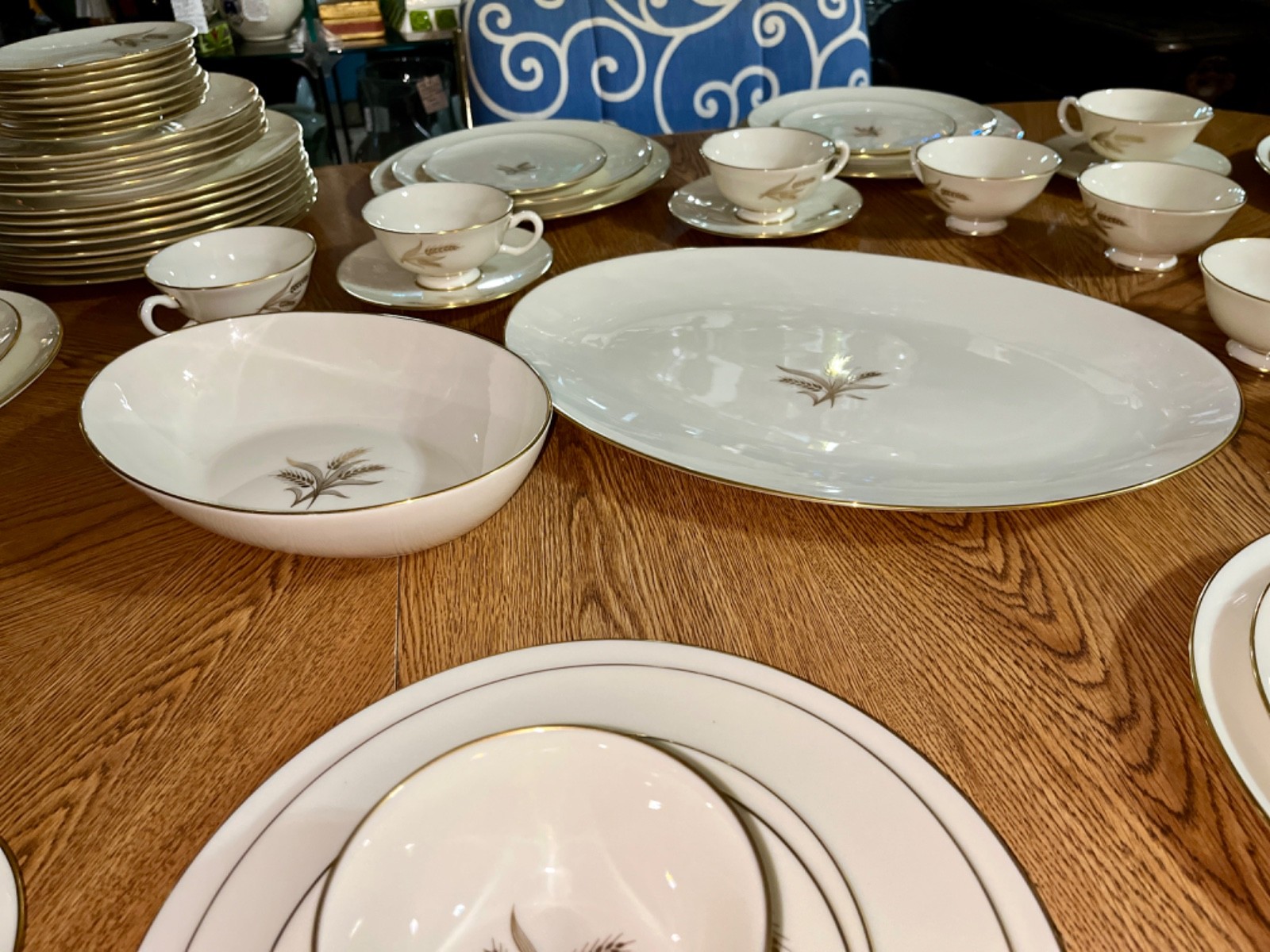VTG 70 Pcs Wheat by Lenox MCM Ivory Porcelain Dinnerware Platter 24k Gold R 442