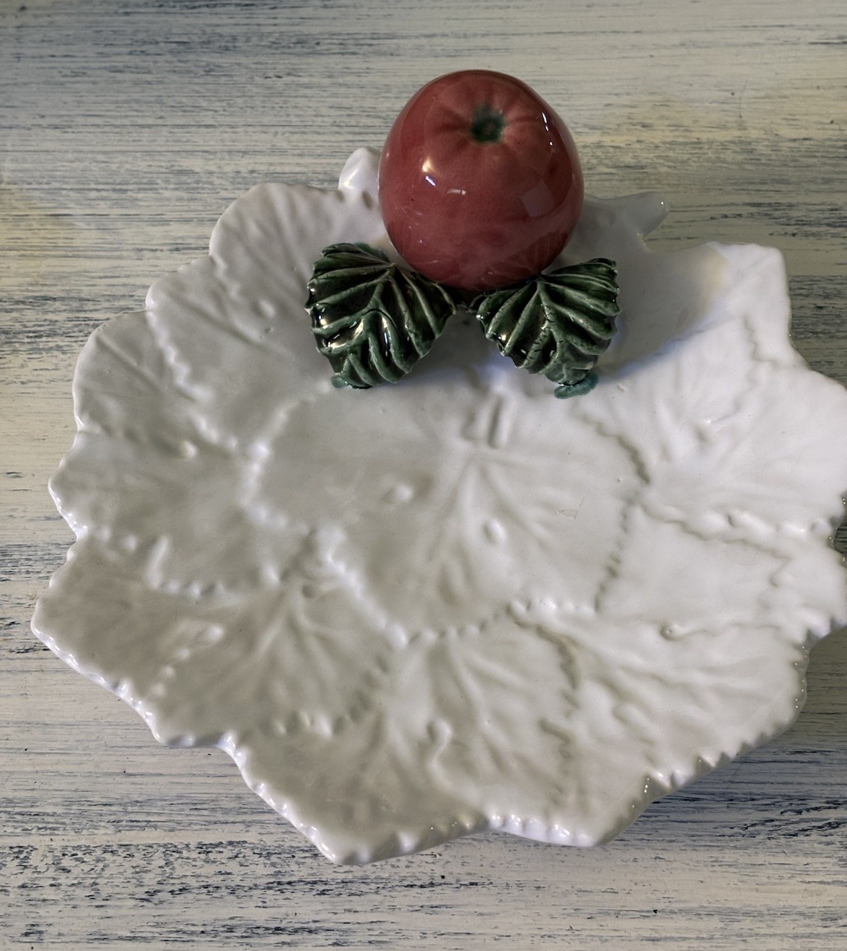 Vintage Cabbage Leaf Plate With 3d Fruit And Leaves Made In Italy