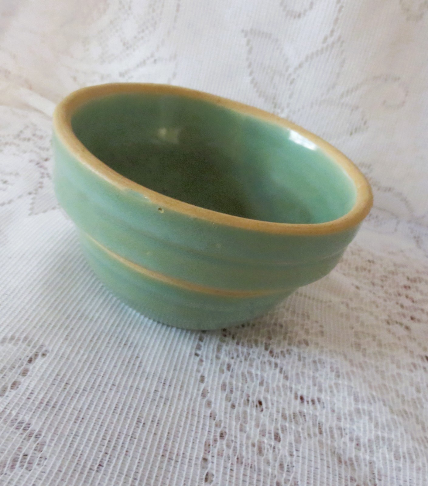 5″x3″ BOWL Ceramic Pottery MUTED GREEN Vintage Brooklyn New York Studio 5IN USA