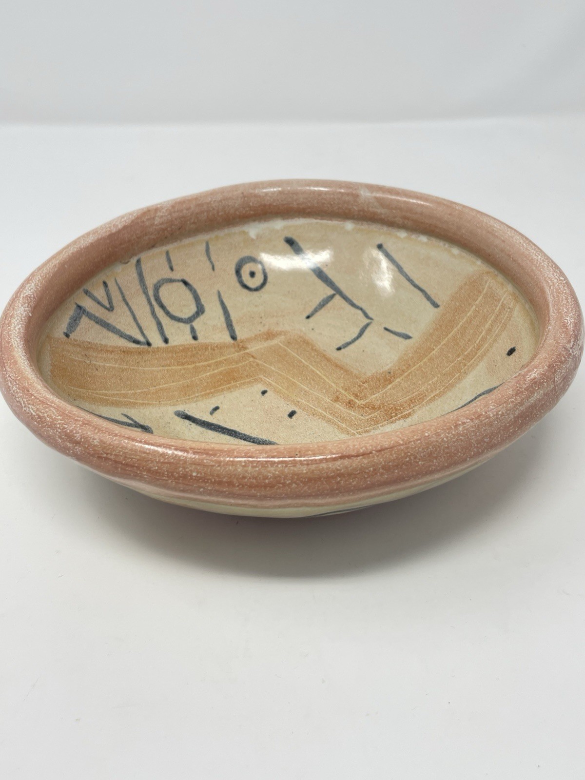 T S Post Pottery Bowl 7.5” 1988 Studio Art Abstract Southwest Signed Vintage