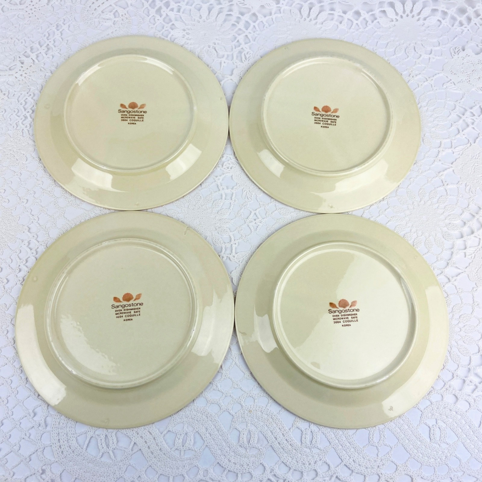 Sangostone Coquille Salad Plates Set of 4 Peach Shell Pattern 7.5 inches Vintage
