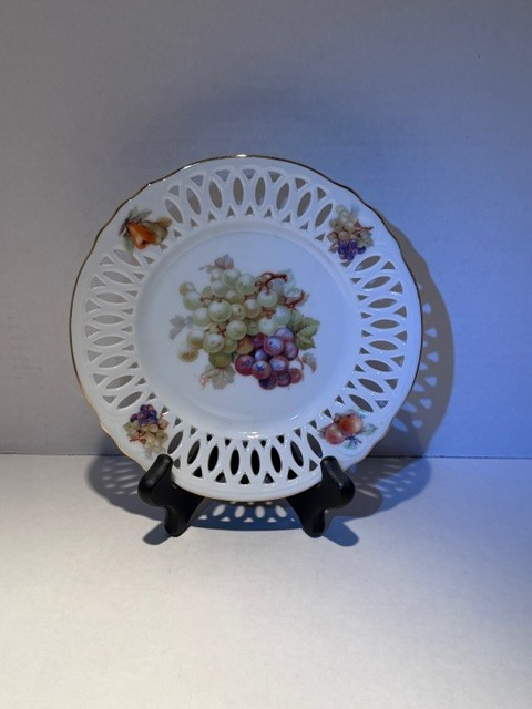 Vintage Winterling Bavaria porcelain plate with a reticulated border grape motif