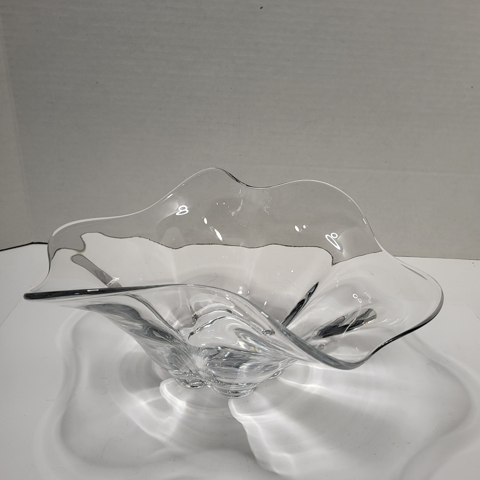 Vintage Clear Glass Flower Shaped Bowl, Pinched Sides, Art Bowl, Ruffled