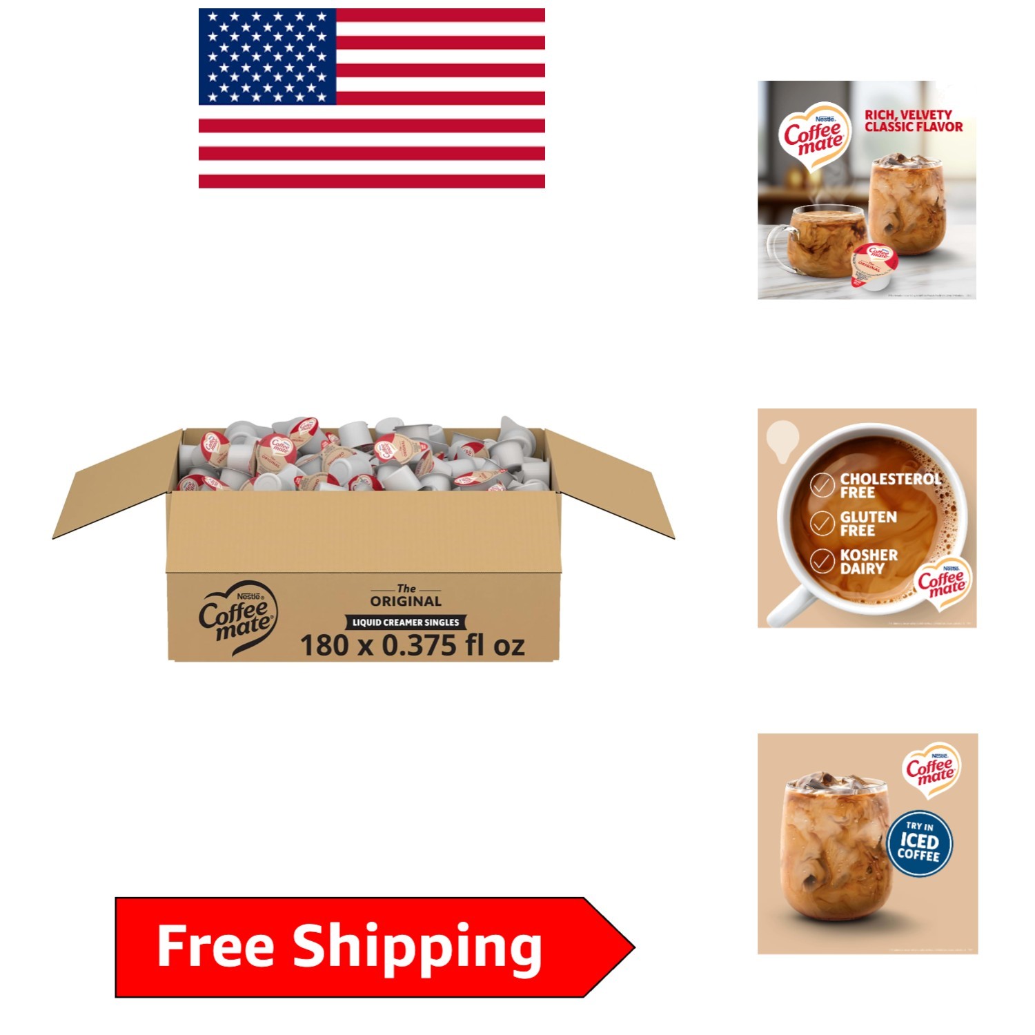 Velvety Smooth Liquid Coffee Creamer Singles – Lactose-Free & Kosher, 180 Pack