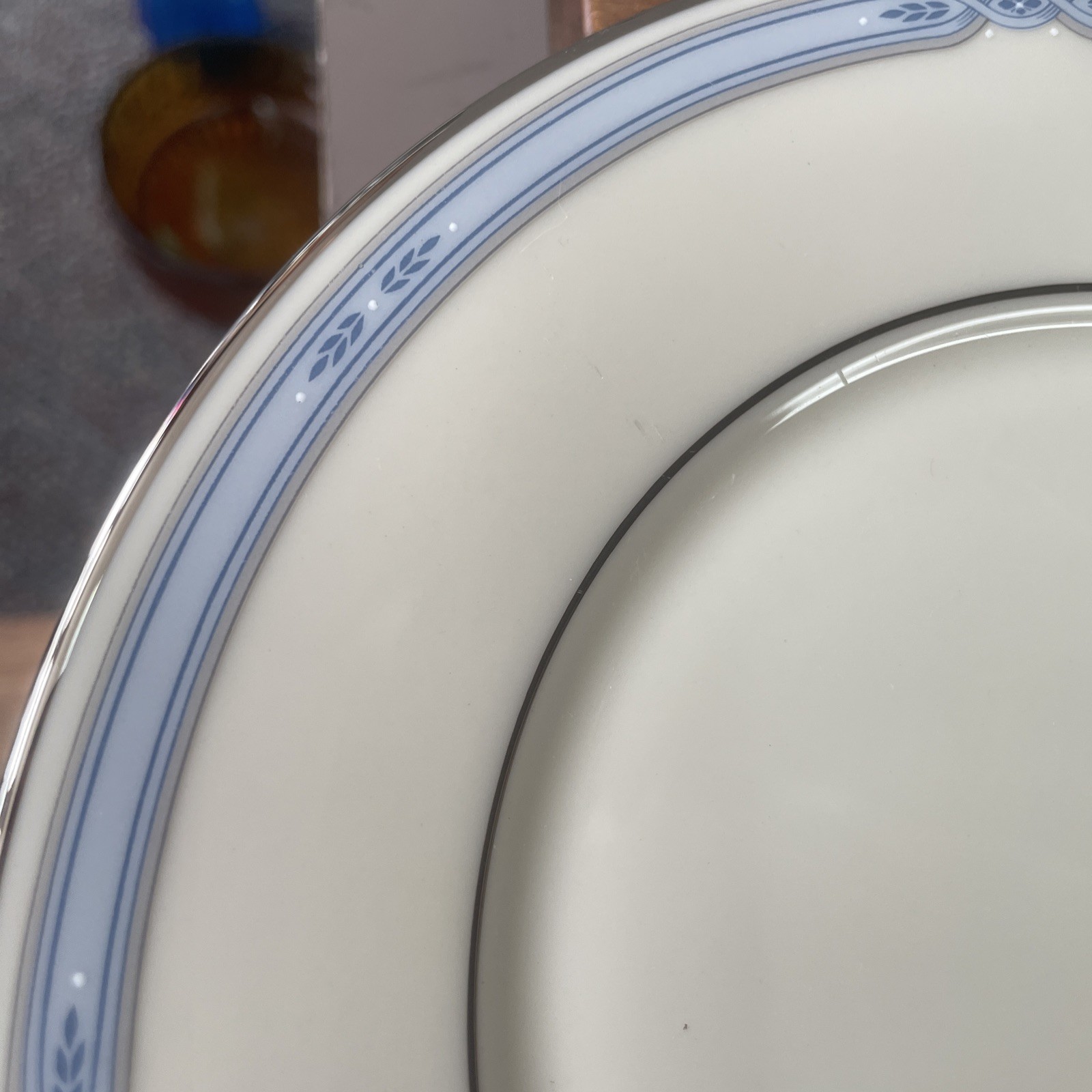 LENOX Courtland Salad Plate Set Of Four Blue Gray Band Platinum Trim 8”USA