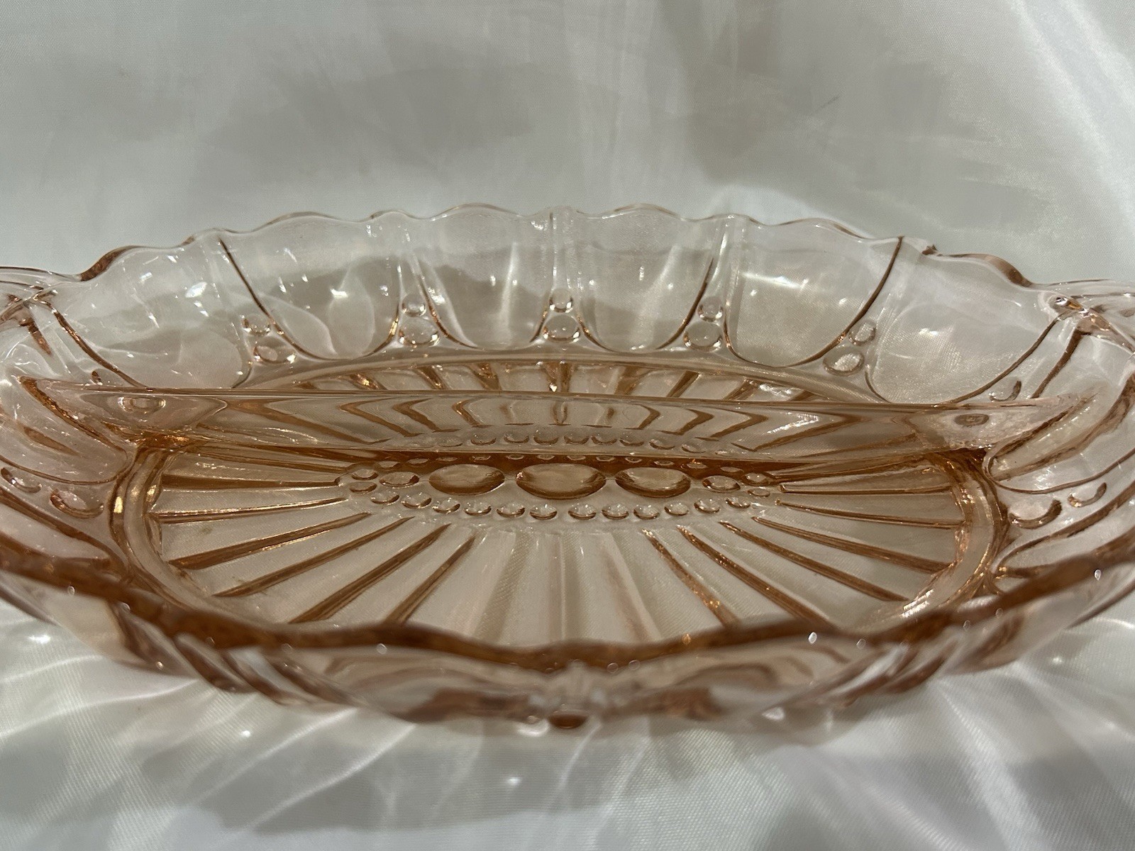 Vtg Pink Depression Glass Oyster and Pearl Divided Relish Tray Anchor Hocking