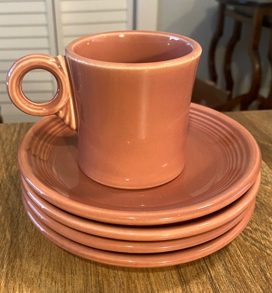 Vintage Fiesta Set of 5 Rose: 4 Saucers 1 Tom & Jerry Mug c 1950-1959 Mint cond