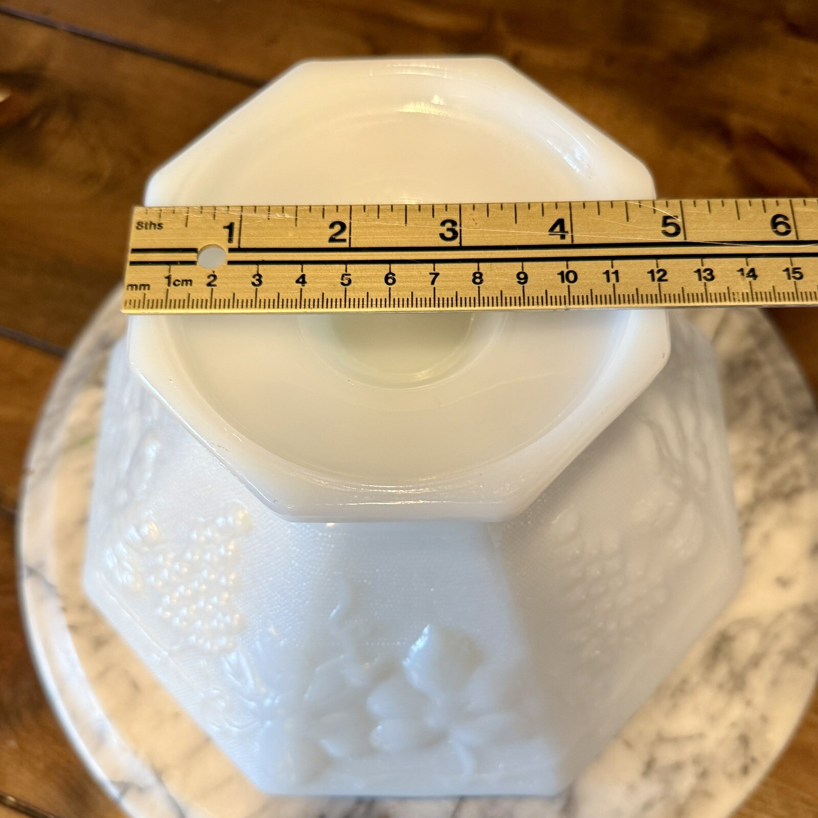 VTG 50s MCM White Milk Glass Pedestal Fruit Punch Bowl Grape Vine Leaf Pattern