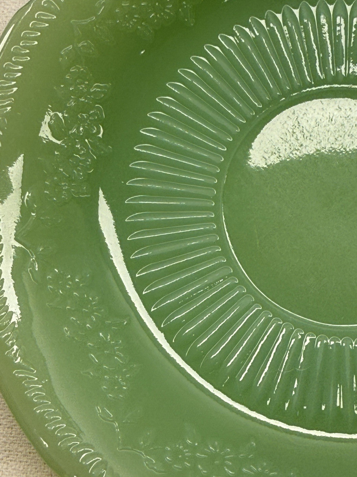 Vintage Fire King Jadeite Alice Saucer Plate 6″ Floral Scalloped Edge Unmarked