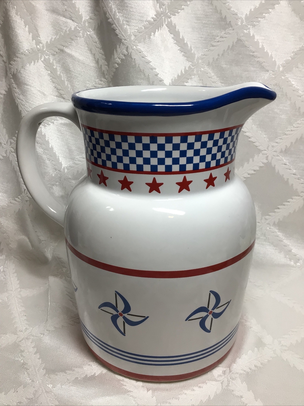 Princess House Exclusive 4th Of July Pitcher Country Fair Red White Blue 64oz