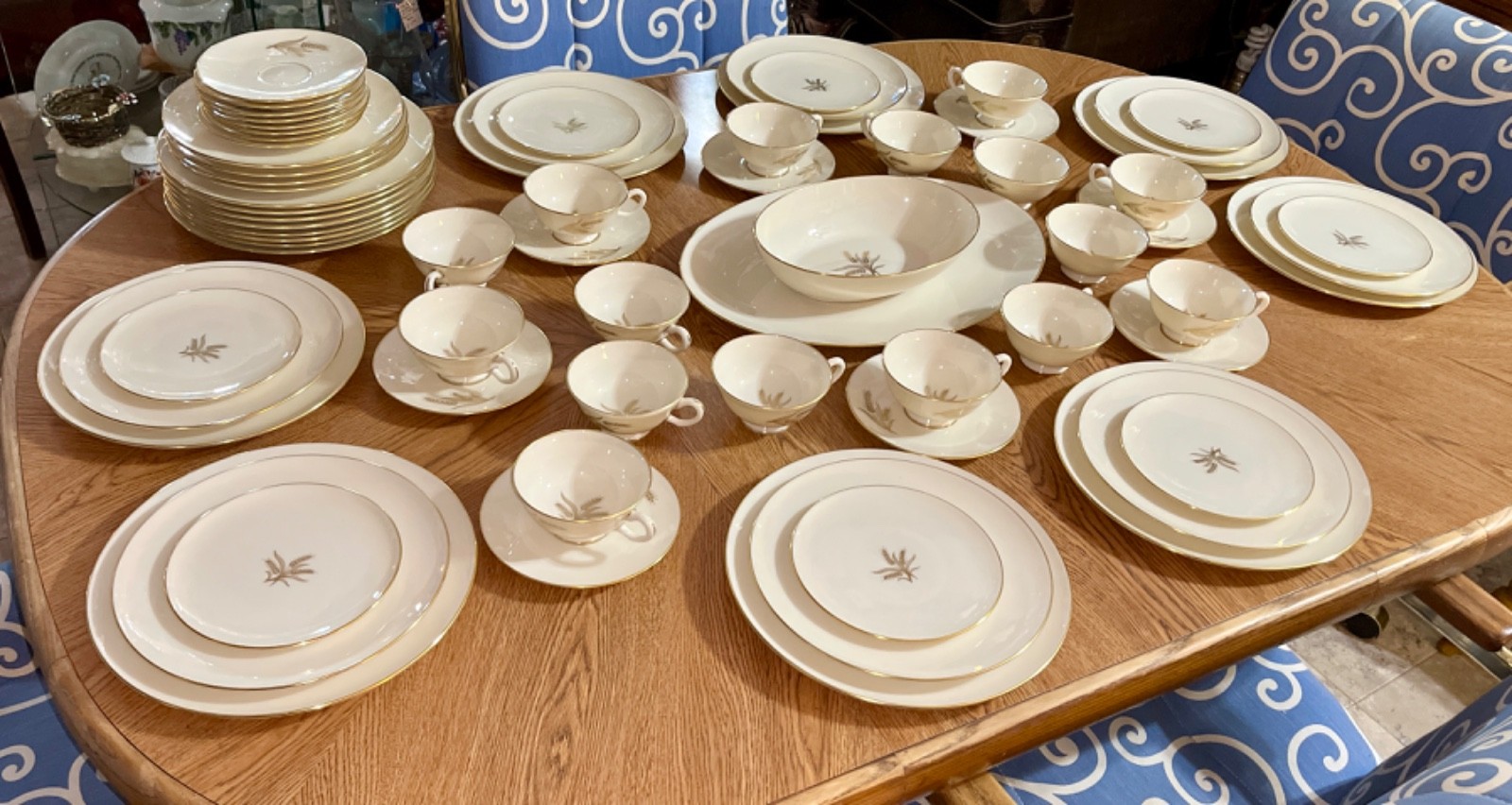 VTG 70 Pcs Wheat by Lenox MCM Ivory Porcelain Dinnerware Platter 24k Gold R 442