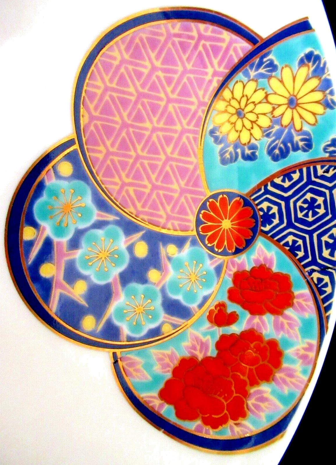“6.5-in DESIGNER PLATE” ~ (FLORAL / JAPANESE FAN DESIGN) ~ *** MADE IN JAPAN ***