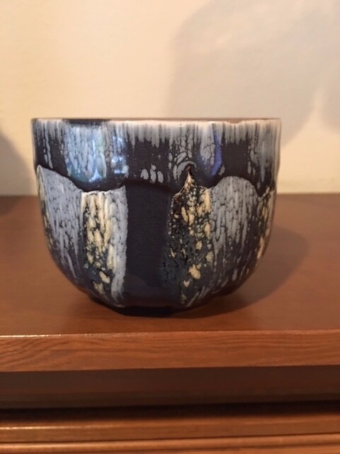 Coffee Mug Cup Studio Art Pottery Ceramic Blue/Tan Drip Glaze w/Grey Interior 