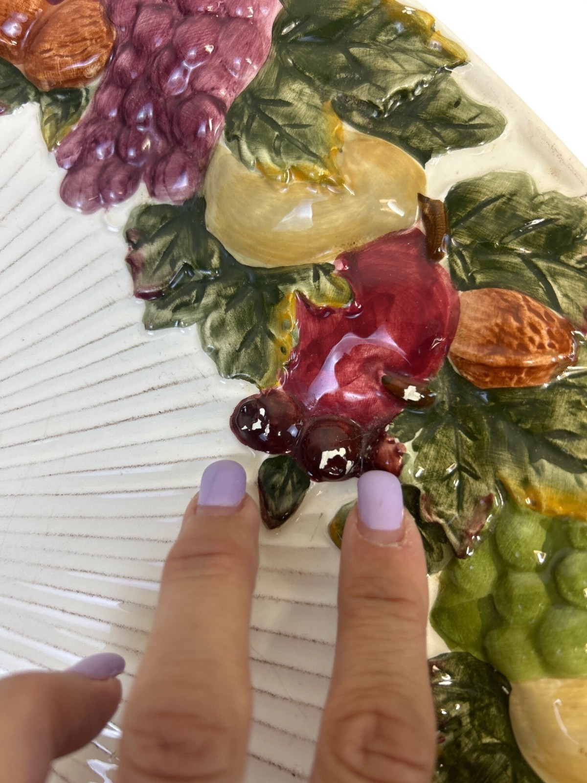 Vtg JC Penney Home Harvest Oval Serving Platter Ceramic Embossed Fruit Holiday