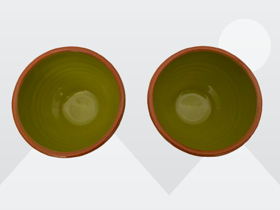 BF Pair Mini Olive Green 3.5″ Clay Stoneware Bowl Cups