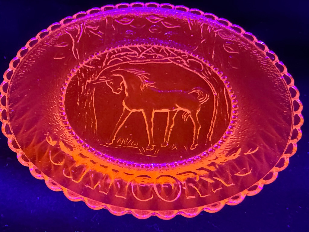 Green Vaseline glass Unicorn plate tea cup horse uranium pony saucer selenium 3″