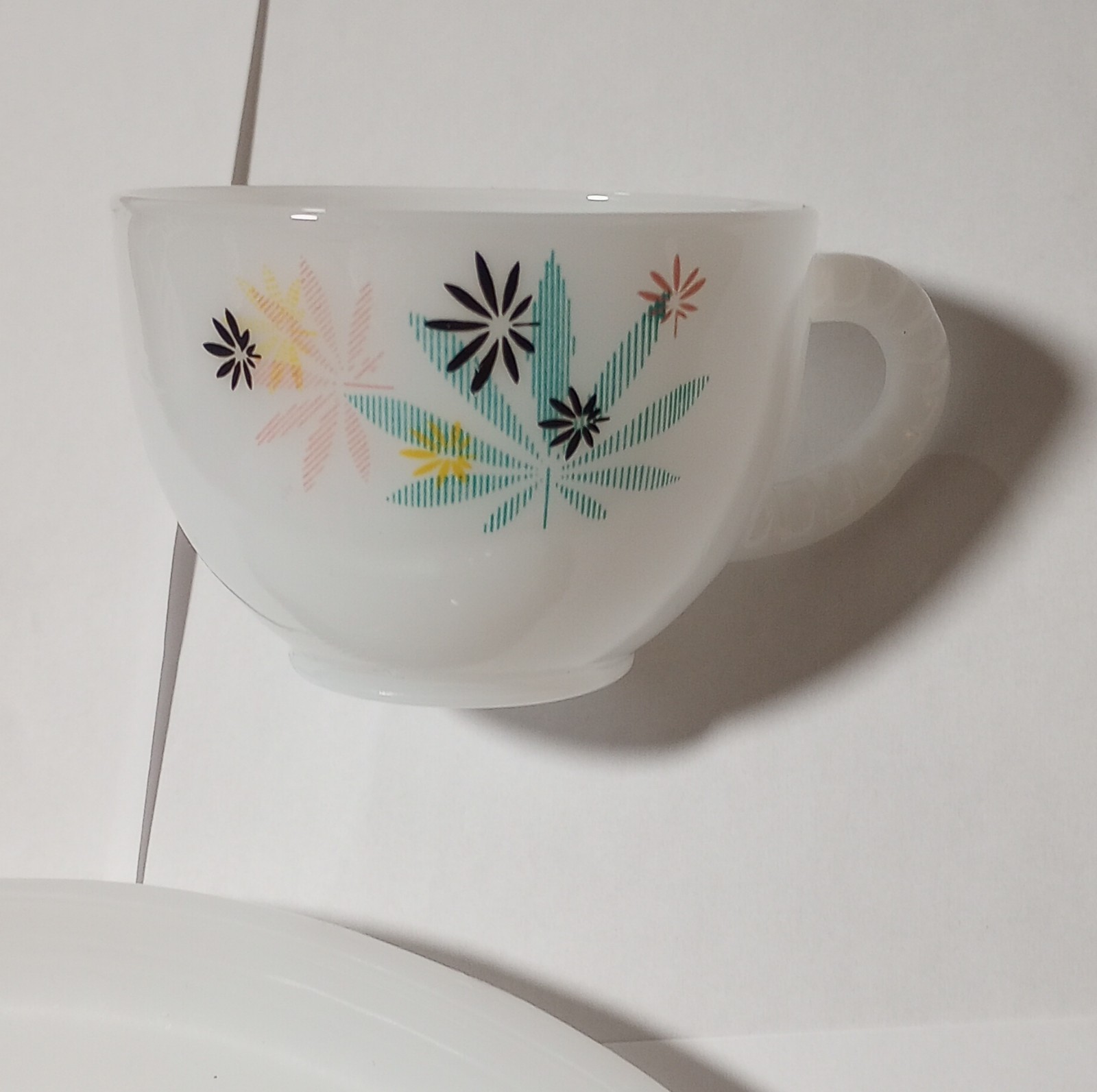 Floral Glass Cup & Saucer Set, White Multi-Color, Four-Piece, Glossy Finish