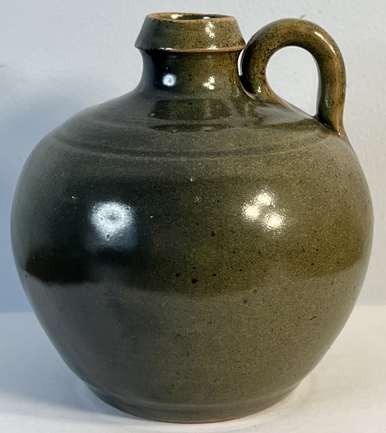 Ben Owen Seagrove NC Hand Thrown Studio Pottery Dark Green Glaze Jug 5″ Vtg