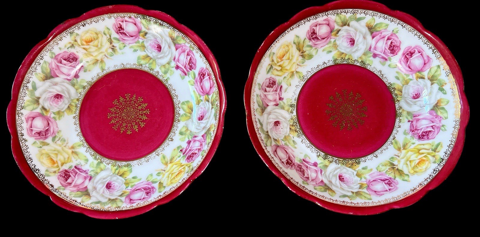Victorian Imperial Crown China Austria Pair Fruit Bowls Gilded Scalloped Border